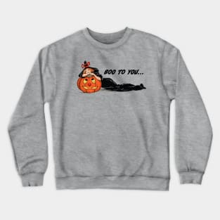 Vintage Witch with Red Hair Lying Down Leaning on Pumpkin Crewneck Sweatshirt